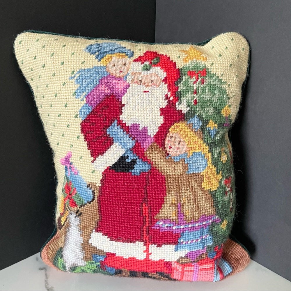 Vintage Santa with Children & Tree Needlepoint Pillow